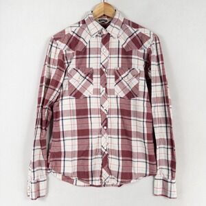 Salt Valley Western Shirt Womens Small Red Plaid Pearl Snap Cotton Cowgirl